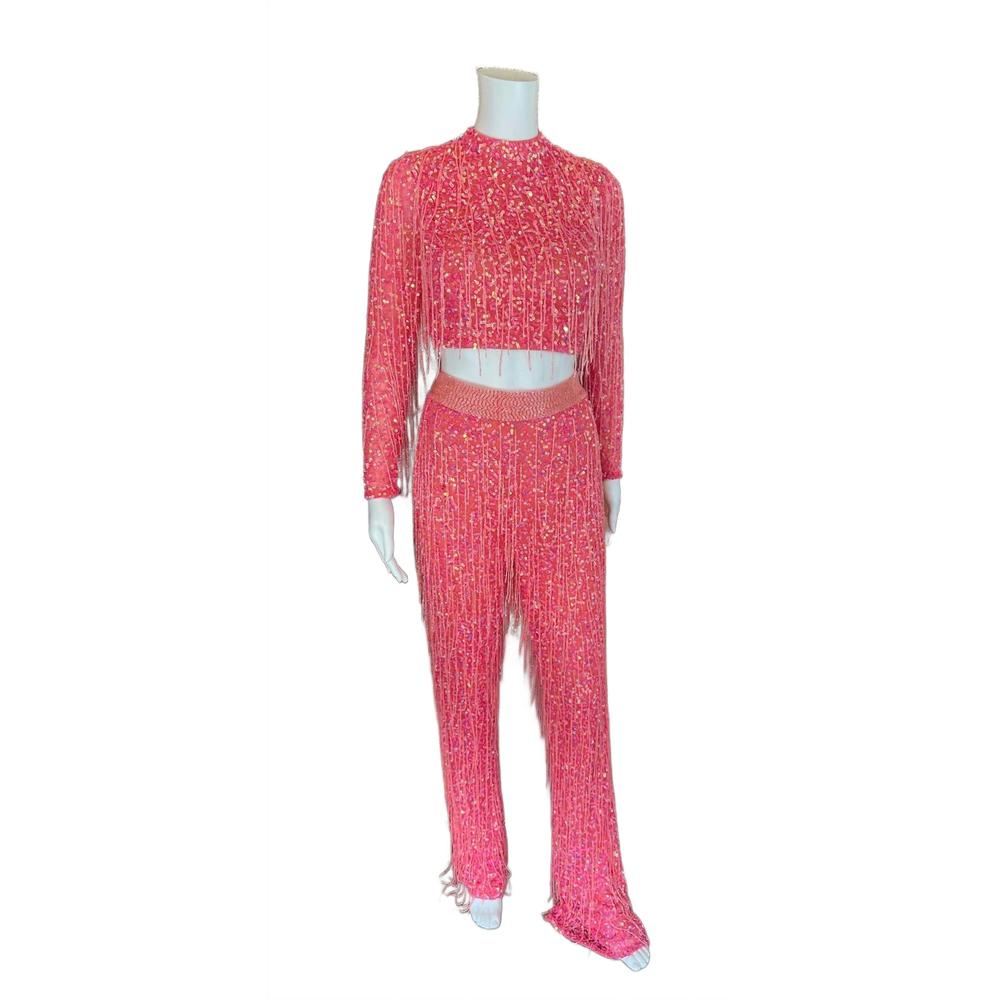 NEW ALETA two-piece sequin jumpsuit in red